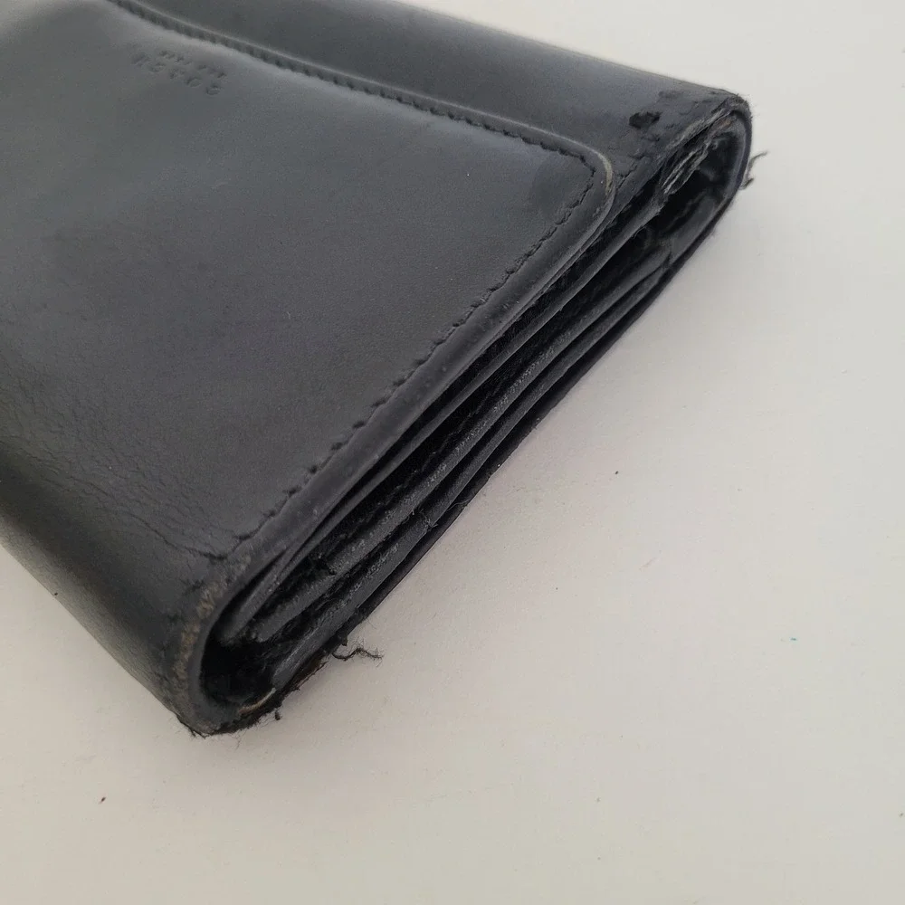 Coach New York Black Leather Trifold Wallet Compact Card Holder Zipper‎ Pocket